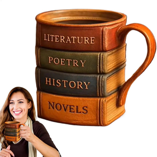 Funny Hot Tea Mug 3D Painted Book Design Resin Wine Cups Comfortable Grip Kitchen Mugs with Ergonomic Handle For Whiskey Good Vibrations