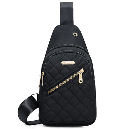 Neutral style backpack for men and women, with multiple color slanted fabric and nylon material. Suitable for travel. Good Vibrations