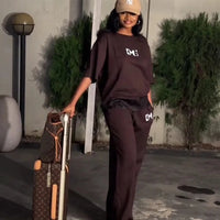 2025 Short-sleeved Suit Casual And Fashionable Sports Two-piece Set Loose Loose And Slimming Conjuntos Para Mujeres 2 Piezas Good Vibrations