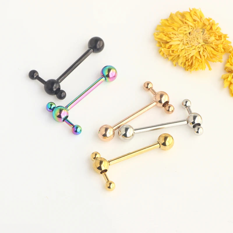 T Shape Top Straight Barbell Tongue Ring Piercing 14G Wholeales body piercing tongue Bar nipple rings for women 4 colors 16mm Good Vibrations