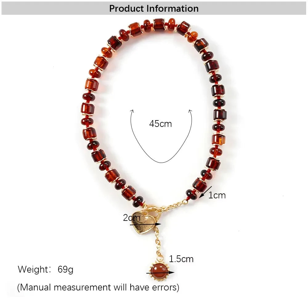 Women's Amber Tone Beaded Jewelry Set with Gold Tone Charms - Statement Necklace And Stackable Bracelets for Everyday Use Good Vibrations
