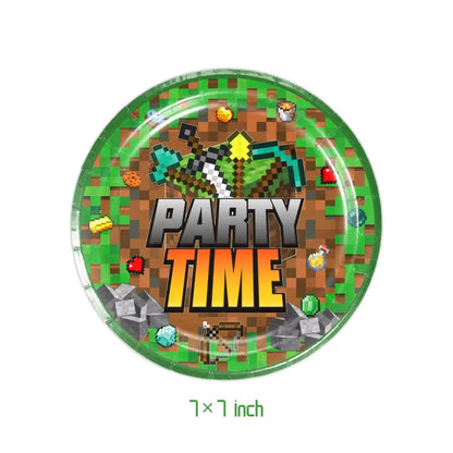 Mineres Craftings Party Decorations World Game Tableware Cup Plate Balloon Tablecloth Boys Birthday Party Supplies Kids Gift Good Vibrations
