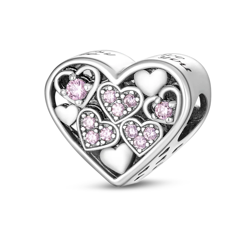 Heart Shape 925 Sterling Silver Family Lover Affection Pendant Charm Beads Fit Original Bangle Bracelet DIY Jewelry For Women Good Vibrations