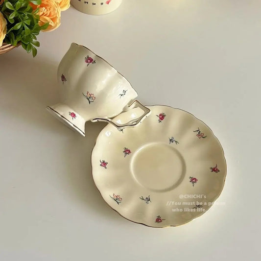 Ceramic Tea Cups Plate Set  Exquisite Afternoon Tea Coffee Cup Cream Color High Beauty Household Mug Birthday Gift 250ml Good Vibrations