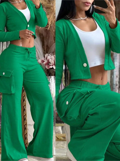 Women's Spring Summer New Fashionable Solid Color Printed Sexy Waist Short Top Casual Pants Set For Women Good Vibrations