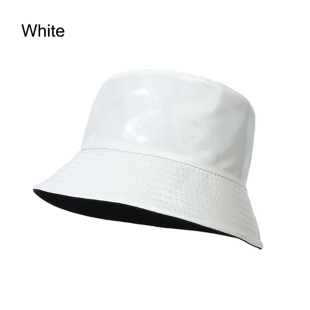 Faux Leather Bucket Hat Women Reversible PU Leather Sun Hat Fashion Autumn Waterproof Fisherman Hat Reversible Sun Bucket Hat Good Vibrations