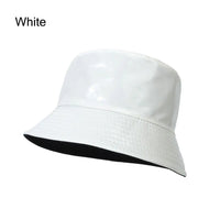 Faux Leather Bucket Hat Women Reversible PU Leather Sun Hat Fashion Autumn Waterproof Fisherman Hat Reversible Sun Bucket Hat Good Vibrations