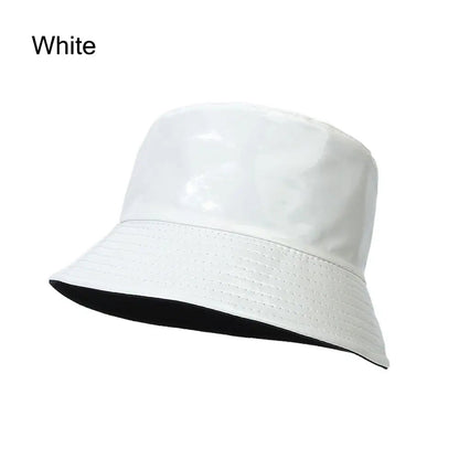 Faux Leather Bucket Hat Women Reversible PU Leather Sun Hat Fashion Autumn Waterproof Fisherman Hat Reversible Sun Bucket Hat Good Vibrations
