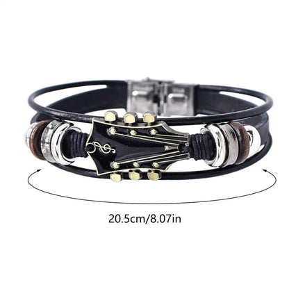 Punk Style Braided Guitar Bracelet Zinc Alloy Adjustable Buckle Manual Woven Faux Leather 3-Layered Punk Retro Wrist Jewelry Good Vibrations