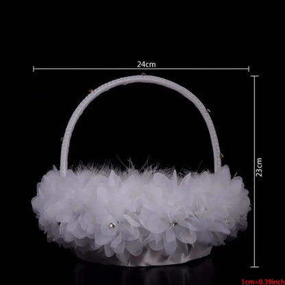 Flower Girl Baskets The Fabric Lace Decoration Cute Handle Flower Girl Basket White Flower Basket for Wedding Decoration Good Vibrations