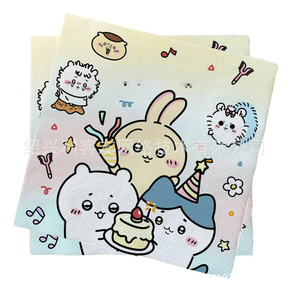 yiji Birthday Party Supplies Set Cartoon Tableware Decorations with Balloons Plates Cups Banner Cake Toppers Kids Gift Good Vibrations
