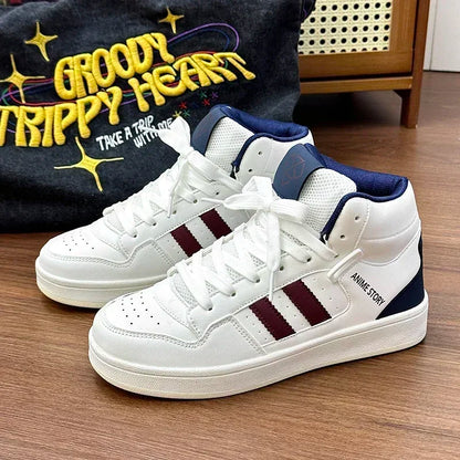 High Top National Tide Color Matching Strap Classic New Board Shoes Casual Walking Shoes Bread Shoes Small White Shoes Students Good Vibrations