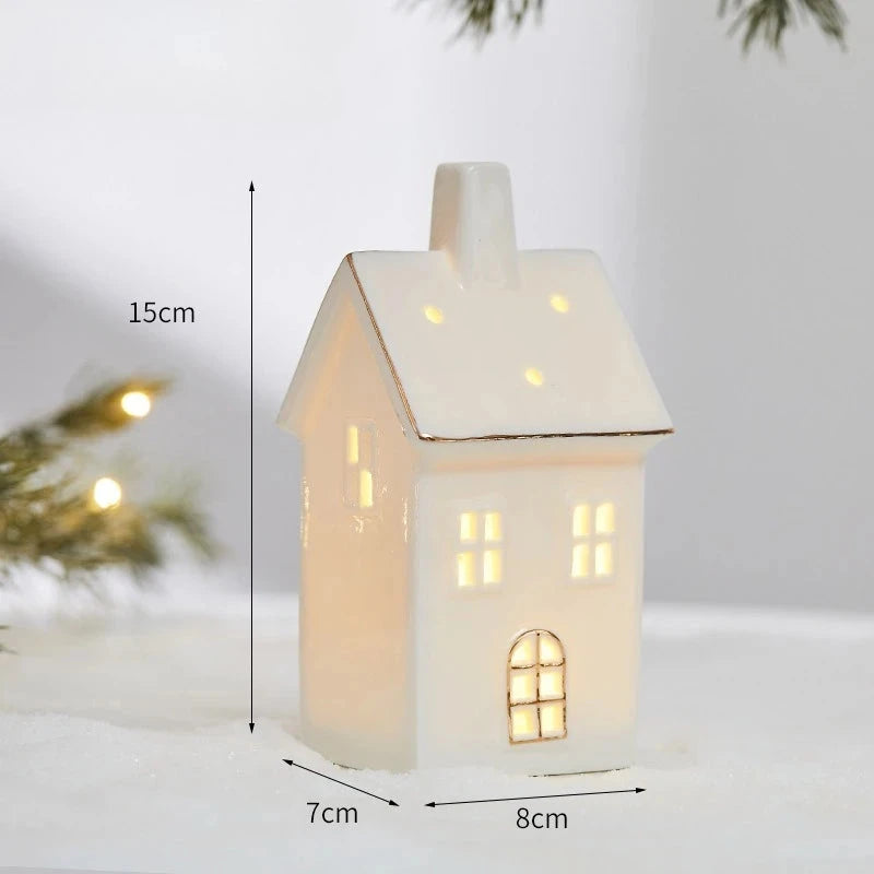 Christmas Ceramic Light Up Tree House Desktop Ornament Holiday Home Decor Tabletop Decoration Christmas Perfect Gift Idea Good Vibrations