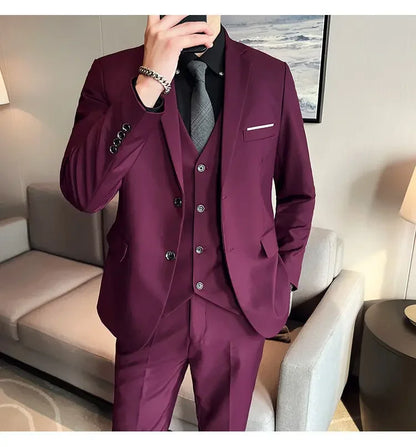 Suit (suit +Vest+Pants) Formal Business Men Four Seasons Professional Fashion Gentleman Solid Color Outdoor British Style Suit