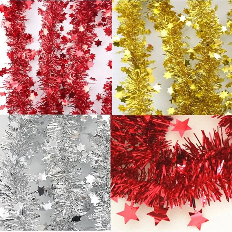 Christmas Tinsel Ribbon Garlands Christmas Trees Hanging Plastic Colorful Star Decorations Home Weddings New Year Birthday Party Good Vibrations