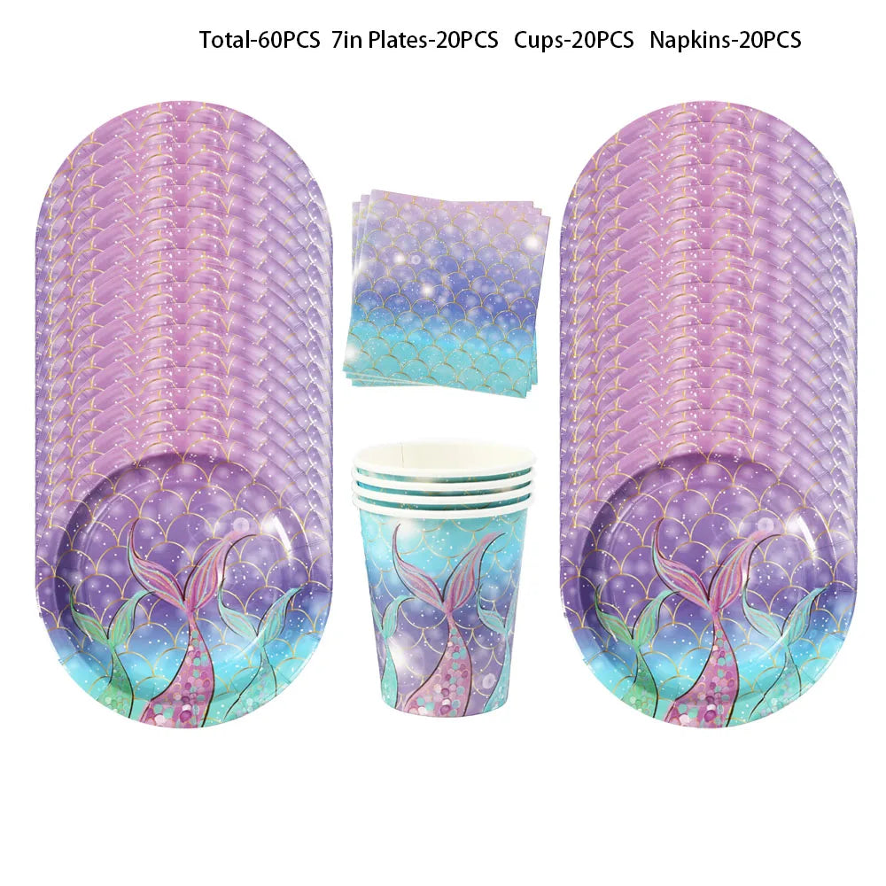Mermaid Birthday Decorations Girl Disposable Paper Plates Cups Napkins Plastic Straws Baby Shower Wedding Party Supplies Good Vibrations