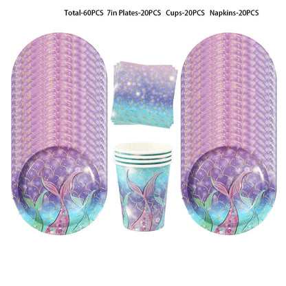 Mermaid Birthday Decorations Girl Disposable Paper Plates Cups Napkins Plastic Straws Baby Shower Wedding Party Supplies Good Vibrations