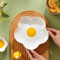 Novelty Ceramic Plate Lovely Fried Egg Shape Afternoon Tea Dessert Saucer Breakfast Salad Fruit Tray Creative Tableware Dishes Good Vibrations