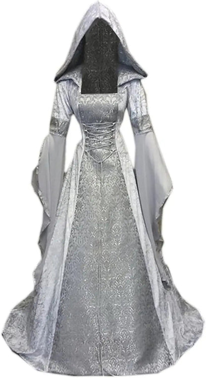 Halloween Women Hooded Gothic Dress Costume Cosplay Medieval Corset Renaissance Victorian Dresses Retro Style Holiday Party Good Vibrations