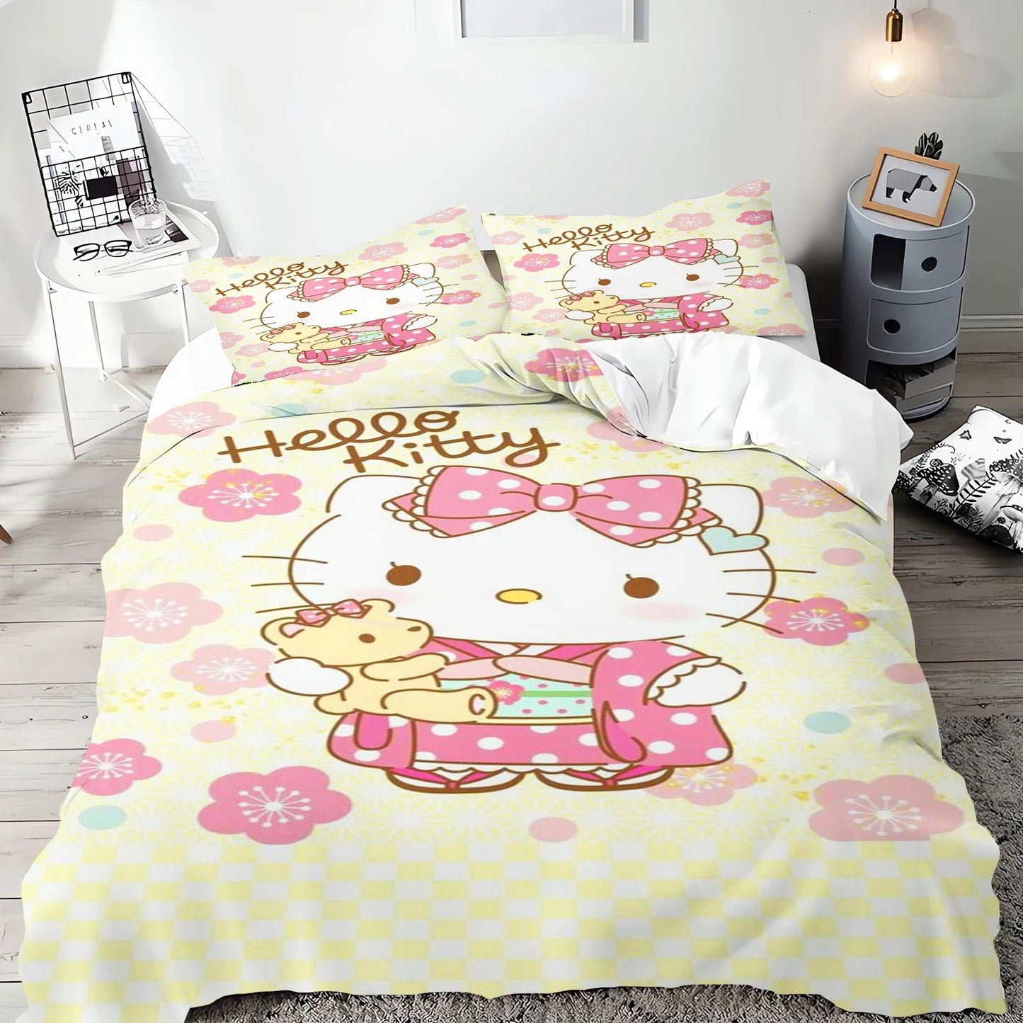 Hello Kitty Duvet Cover Set Bedding Comforter Sets King Size 3D Children'S Bedding Set Good Vibrations