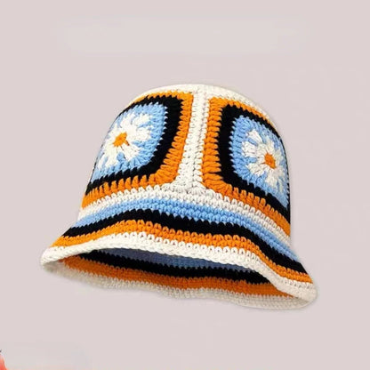 2024 Spring New Crochet Hat Korean Handmade Bucket Hat Women's Weaving Knitted Hat Y2k Fashion Flowers Autumn Winter Ins Beanies Good Vibrations