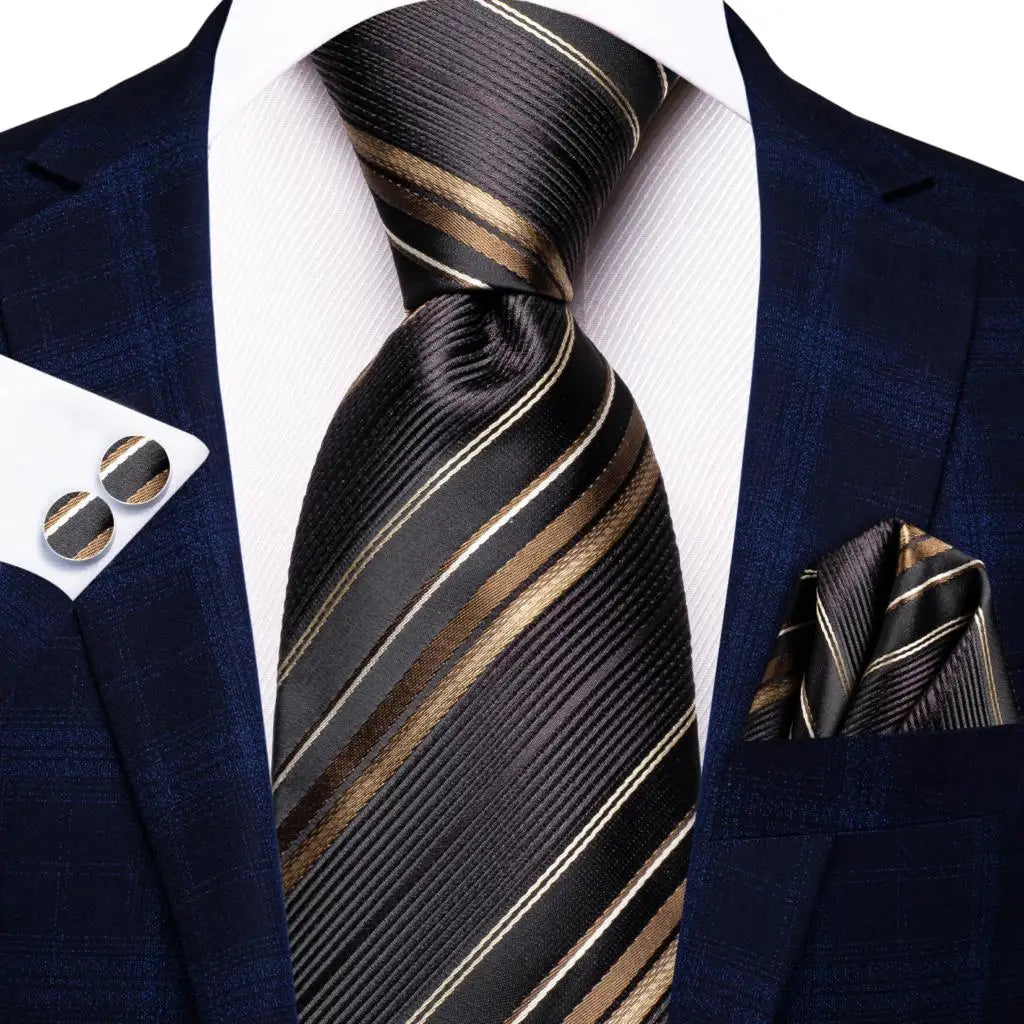 Black Red Striped Silk Wedding Tie For Men Handky Cufflink Gift Men Necktie Fashion Business Party Dropshiping Hi-Tie Designer Good Vibrations