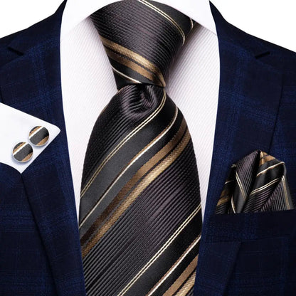 Black Red Striped Silk Wedding Tie For Men Handky Cufflink Gift Men Necktie Fashion Business Party Dropshiping Hi-Tie Designer Good Vibrations
