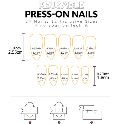 24pcs Press on Nails Short Almond Bowknot Black Press on Nails White Pearl Sweet French Tip Press on Nails Cute Nail Artificial Good Vibrations