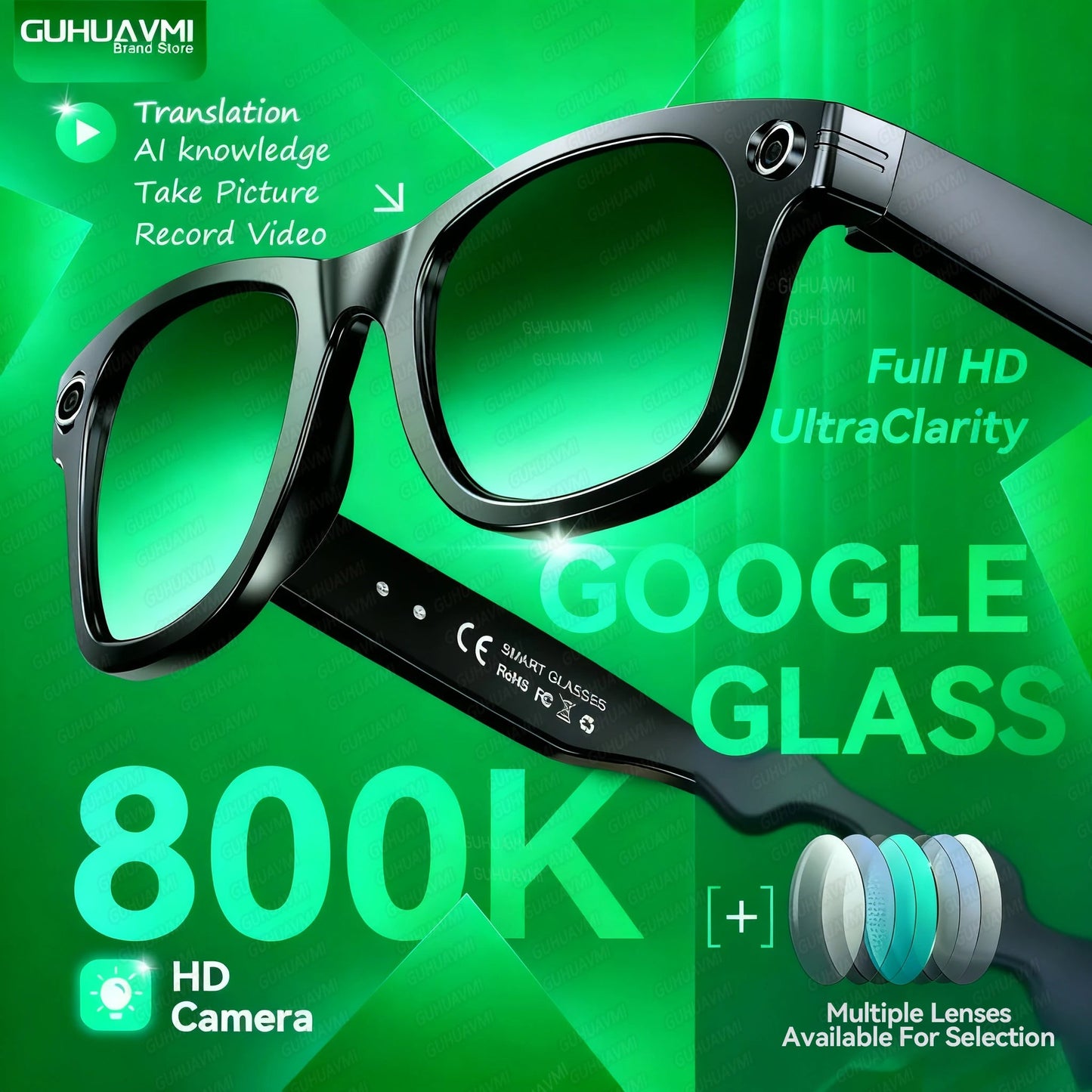 New AI Smart Glasses 800W Pixel Camera Bluetooth HD Call Voice Assistant Stereo Music Player Translate 6K Photochromic Glasses Good Vibrations
