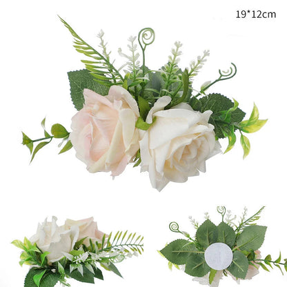 Yannew 3pcs Rustic Artificial Rose Flower Cake Toppers Birthday Country Wedding Cake Decoration Table Centerpieces Arrangement Good Vibrations