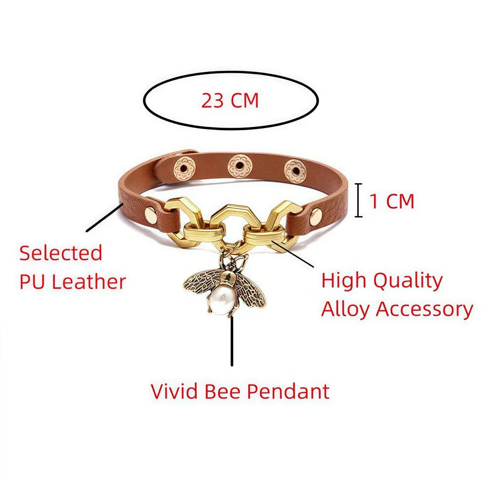 Charmsmic New Vivid Bee Pendant Charms Bracelets & Bangles For Women Punk Style Brown PU Leather Metal Button Jewelry 2024 Good Vibrations
