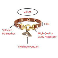 Charmsmic New Vivid Bee Pendant Charms Bracelets & Bangles For Women Punk Style Brown PU Leather Metal Button Jewelry 2024 Good Vibrations