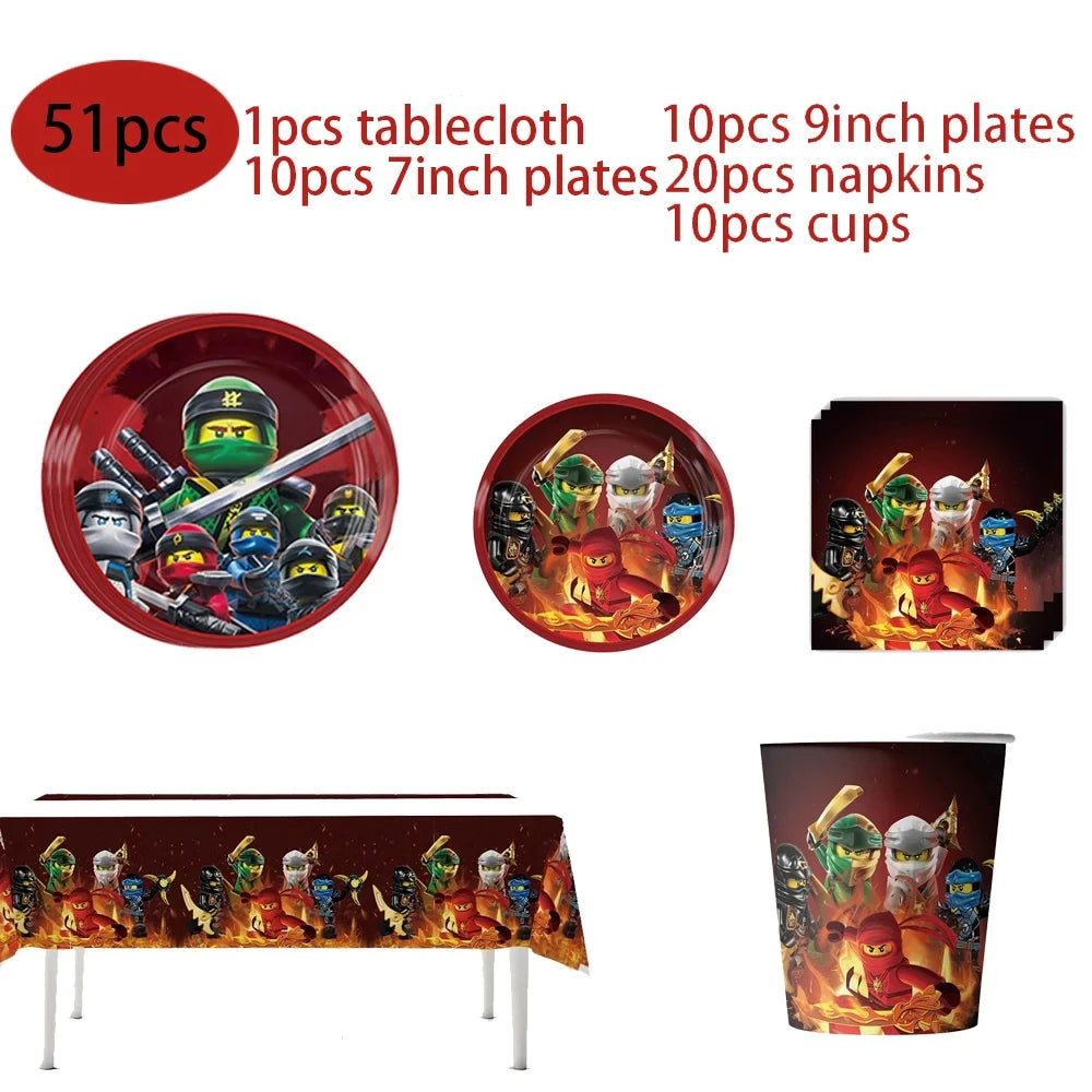 Ninjas Birthday Party Supplies Decorations Disposable Tableware Popcorn Paper Plates Balloons For Boys Kids Birthday Baby Shower Good Vibrations