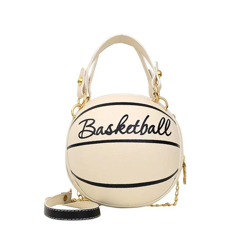 Women's Shoulder Bag PU Leather Chain Funny Round Basketball Letters Printed Youth Handbag Purse Fashion Crossbody Messenger Bag Good Vibrations