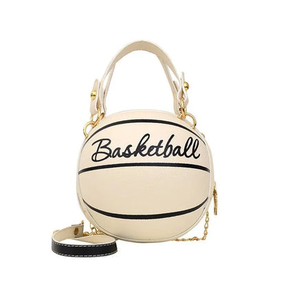 Women's Shoulder Bag PU Leather Chain Funny Round Basketball Letters Printed Youth Handbag Purse Fashion Crossbody Messenger Bag Good Vibrations