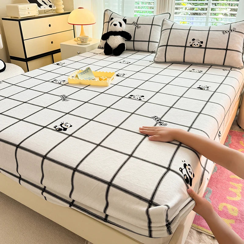 Queen Double Size Bed Sheet Polyester Elastic Fitted Sheet Velvet Soft Flannel Warm Mattress Cover King Full Twin Size Winter