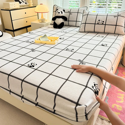 Queen Double Size Bed Sheet Polyester Elastic Fitted Sheet Velvet Soft Flannel Warm Mattress Cover King Full Twin Size Winter