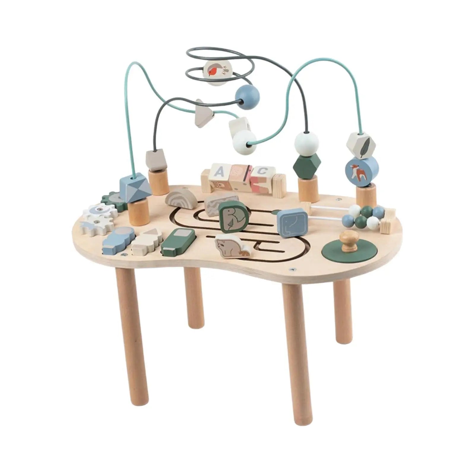 Wooden Activity Table Activity Center Portable Track Maze Wooden Sensory Play Table Sensory Toy for Kids Boys Girls Infant Good Vibrations