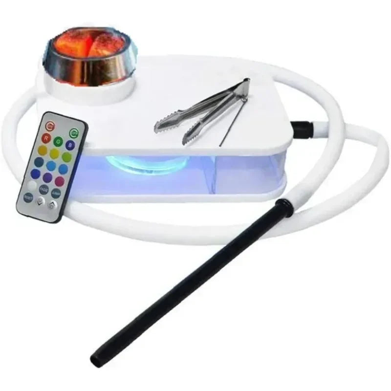 CRUSHER LED Smoking Pipe Hookah Set with charcoal holder, silicone hose, and remote control, in multi-color.