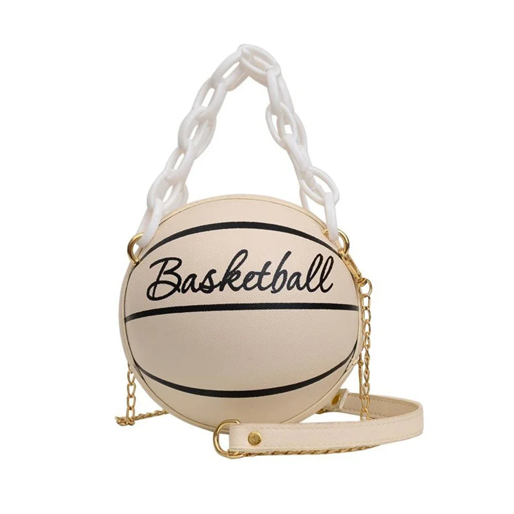 Personality INS Fashion Women Ball Bag Soft PU Leather Round Crossbody Thick Chain Hand Bags And Purses Female Basketball Bag Good Vibrations