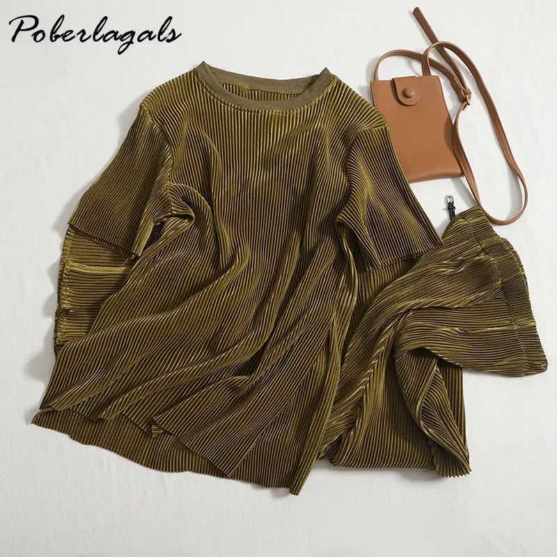 Two-piece Set Casual Pants Suit Female 2026 Summer New Temperament O Neck T-shirt  + High Waist Slit Wide Leg Pants Womens Good Vibrations