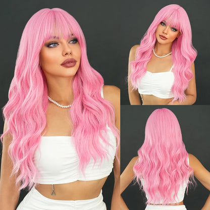 Wine Red Synthetic Wig for Women With Natural Wavy Long Curls, Suitable for Daily Cosplay, Heat-Resistant Full Head Cover Good Vibrations
