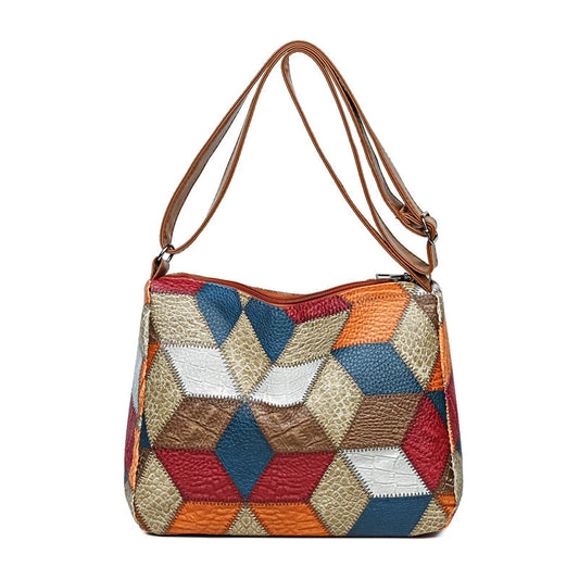 Women's  Crossbody Shoulder Bag, Lightweight Geometric Pattern, Multi-Layer Design, Secure Zipper Closure, Colorful Accessories Good Vibrations