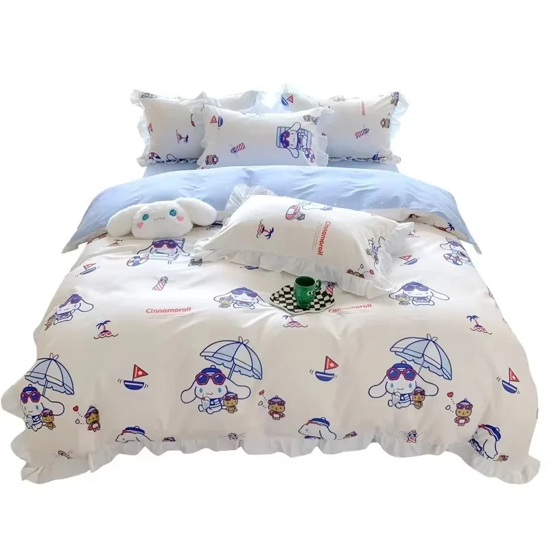 Sanrio Kids Bedding Set Kuromi Cinnamoroll Mymelody Duvet Cover Bed Sheet Pillowcase Bedsheet Double Single King Queen Twin Size Good Vibrations