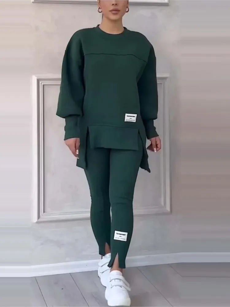 New Women's Fashion Casual Sweatshirt + Trousers Cover Autumn Winter O Neck Long-sleeved Hoodie Women's Suit Sports 2piece Set Good Vibrations