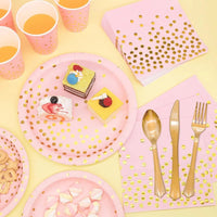 Pink Party Decoation Gold Supplies Paper Tablecloth Disposable Dinnerware Plate Napkin Cup for Christmas Birthday Party Wedding Good Vibrations