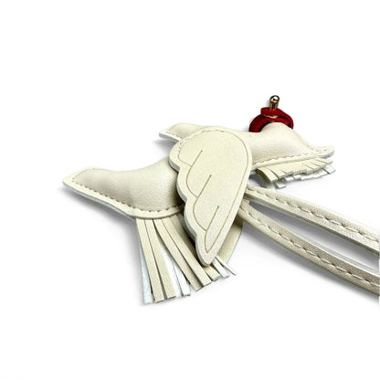 Elegant Winged Pony Keychain with Detachable Mouth Strap | Hand-Stitched Premium PU Leather Bag Charm with Plush Filling, Gift Good Vibrations