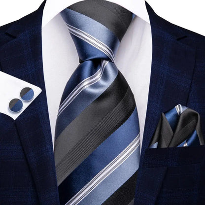 Hi-Tie Blue Business Solid 100% Silk Men's Tie NeckTie 8.5cm Ties for Men Formal Luxury Wedding High Quality Gravata Good Vibrations
