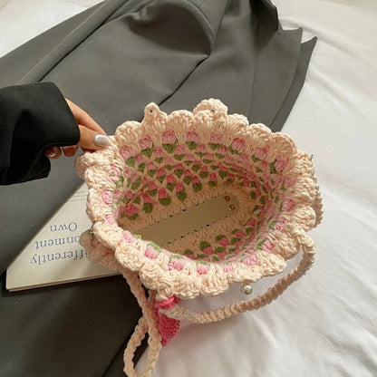Crochet Crossbody Bag for Women Girl Handmade Color Block Handbag Lightweight Casual Summer Daily Purse Good Vibrations