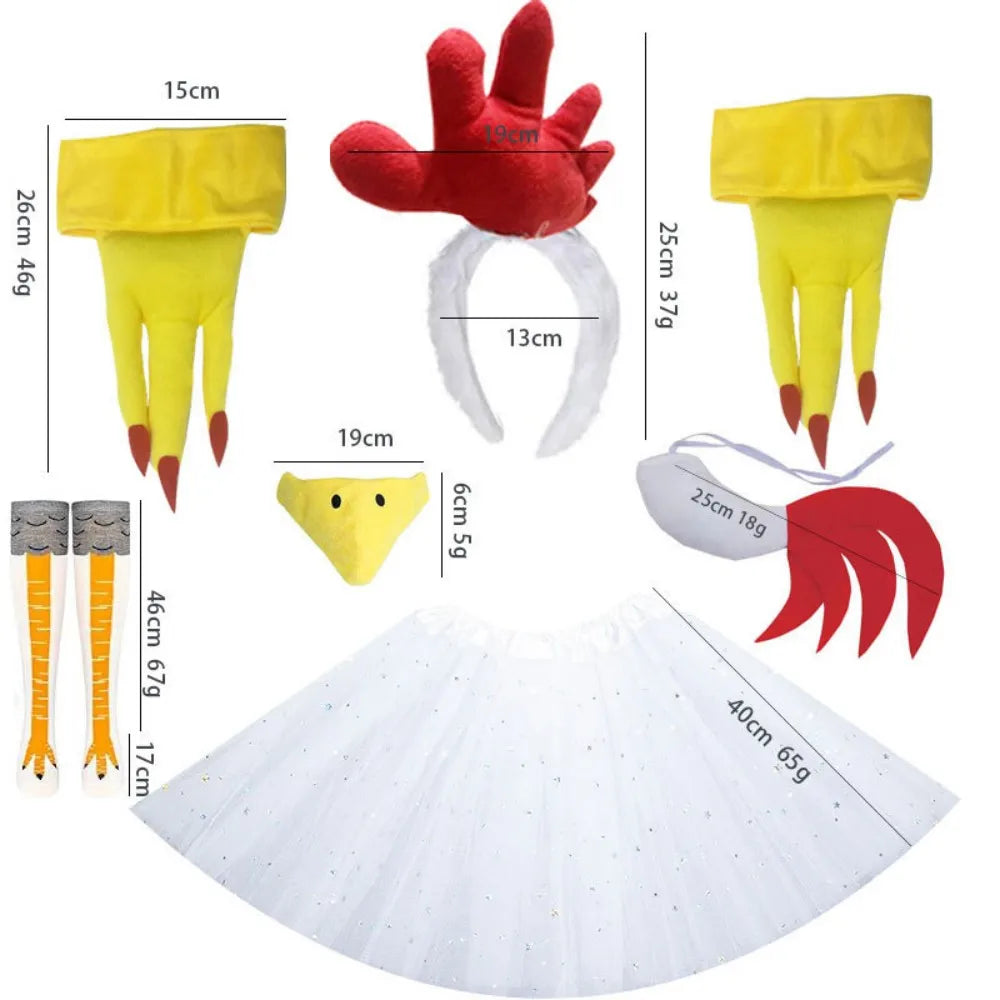 Chicken Costume Set Chicken Headband Tail Nose Gloves Tutu Skirt Socks for Women Halloween Rooster Dress up Thanksgiving Outfit Good Vibrations